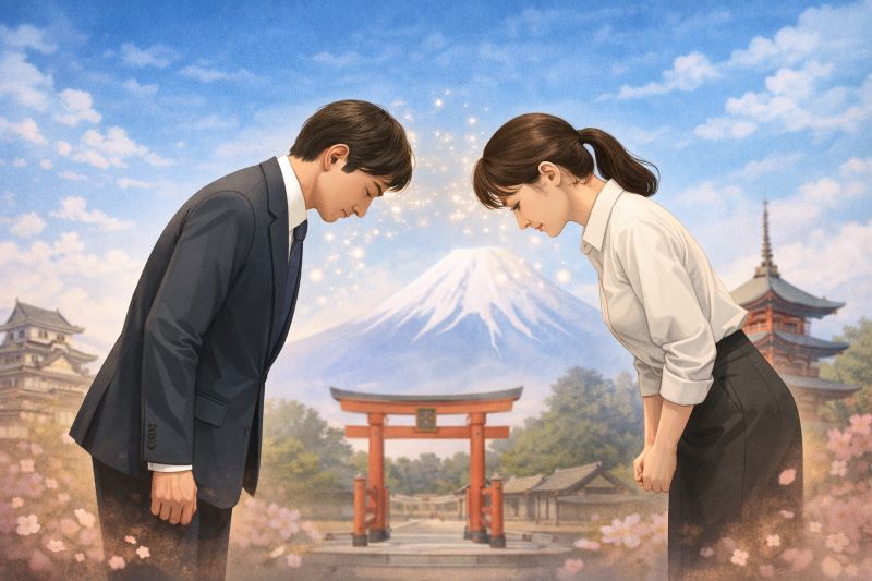 日本人がお辞儀をしている様子