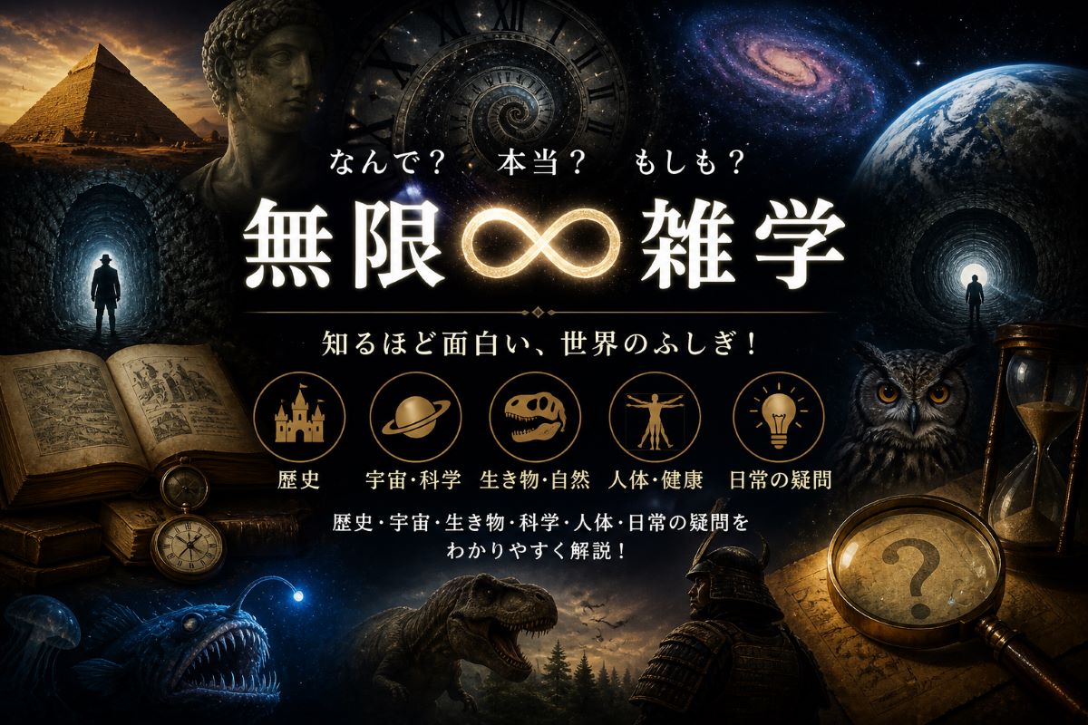 無限雑学のミステリー系トップ画像|歴史・宇宙・人体・科学の不思議を探求する雑学サイト